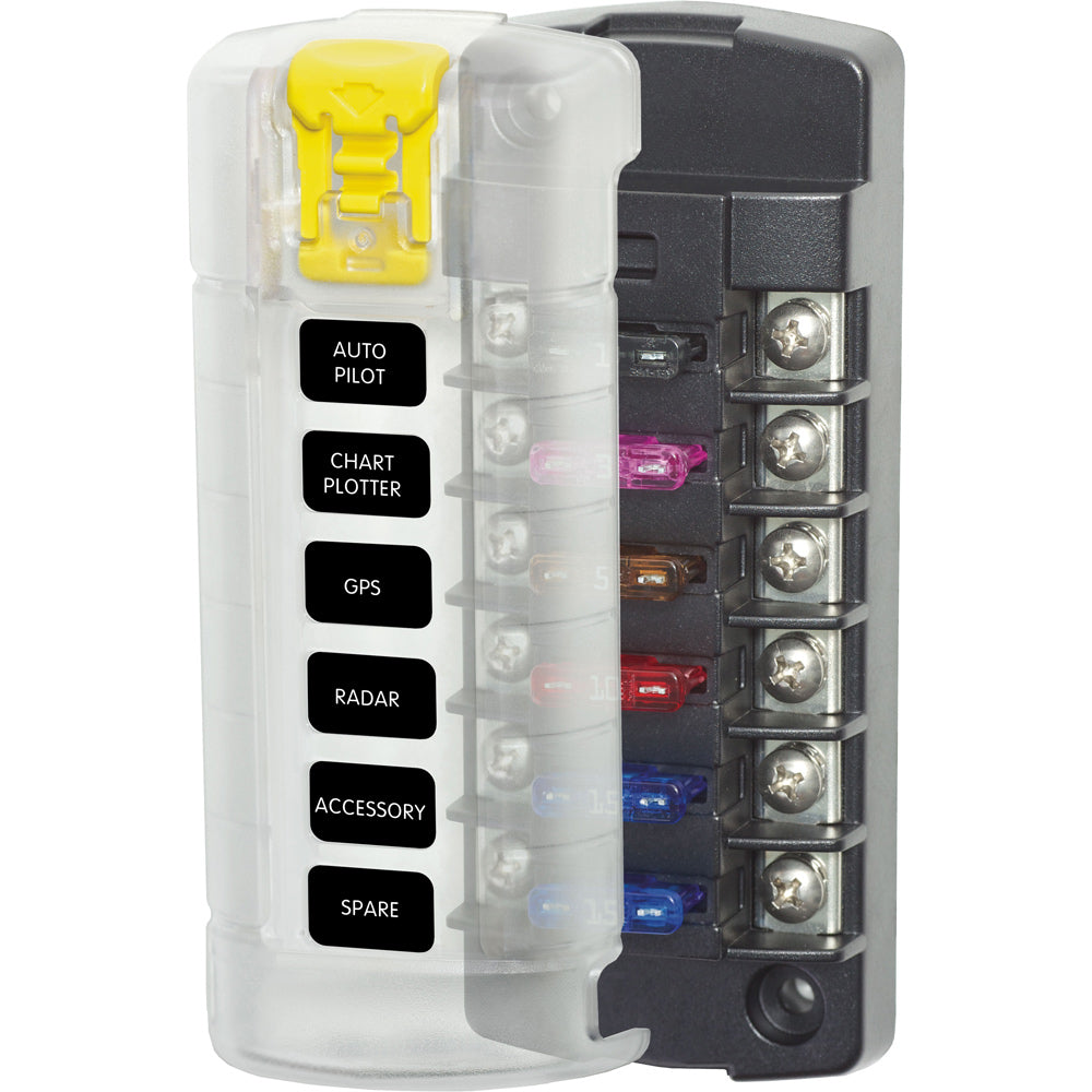 Blue Sea 5035 ST Blade Fuse Block wCover 6 Circuit Independent wo Negative Bus 5035