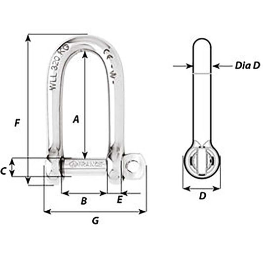 Wichard SelfLocking Long D Shackle Diameter 8mm 516 1214W