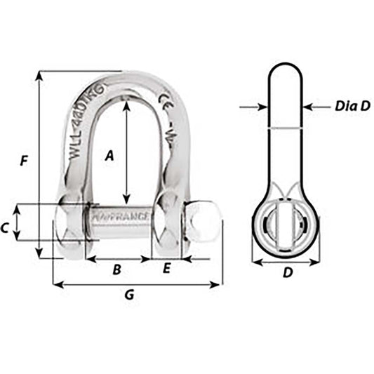 Wichard Captive Pin D Shackle Diameter 8mm 516 1404W