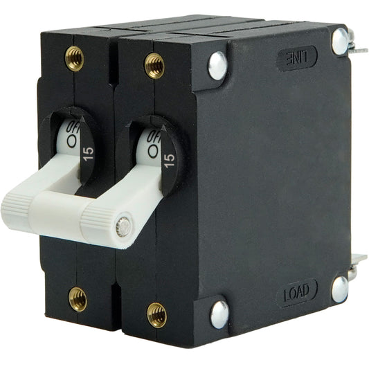 Egis A Series White Toggle Panel Mount Circuit Breaker  Dual Pole 15A 320215