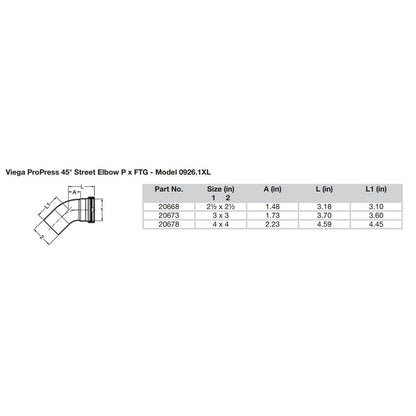 Viega ProPress  212  45 Copper Elbow  StreetPress Connection  Smart Connect Technology 20668