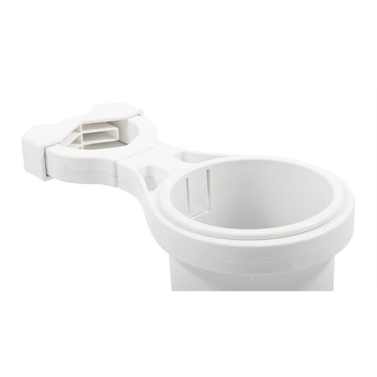 Camco ClampOn Rail Mounted Cup Holder  Small for Up to 114 Rail  White  53086