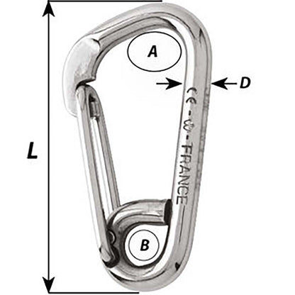 Wichard Asymmetric Carbine Hook  Length 60mm  14 2323W
