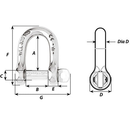 Wichard SelfLocking D Shackle  12mm Diameter  1532 1206W