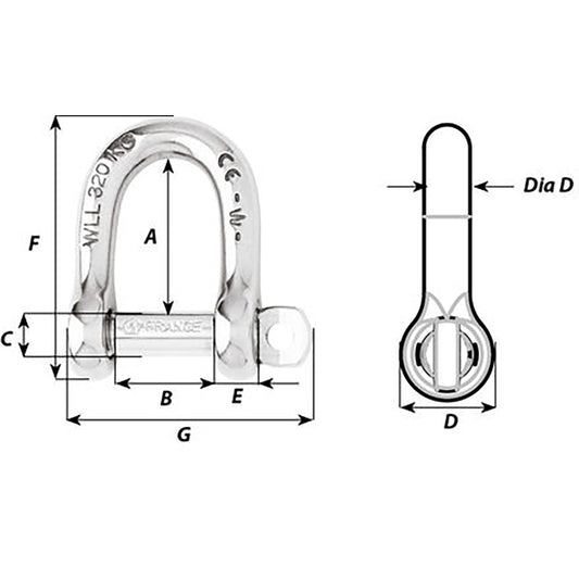 Wichard Not SelfLocking D Shackle  14mm Diameter  916 1207W